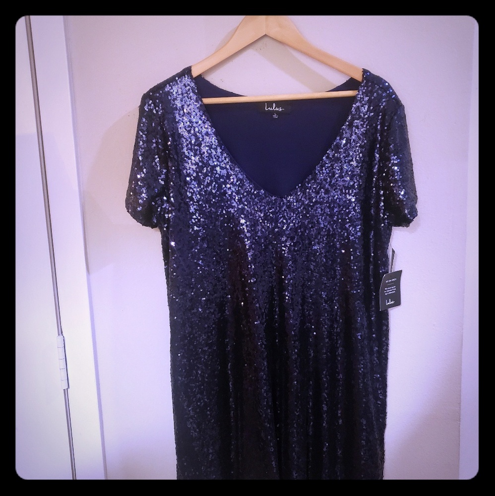 Brand new navy blue Lulu's sequin dress